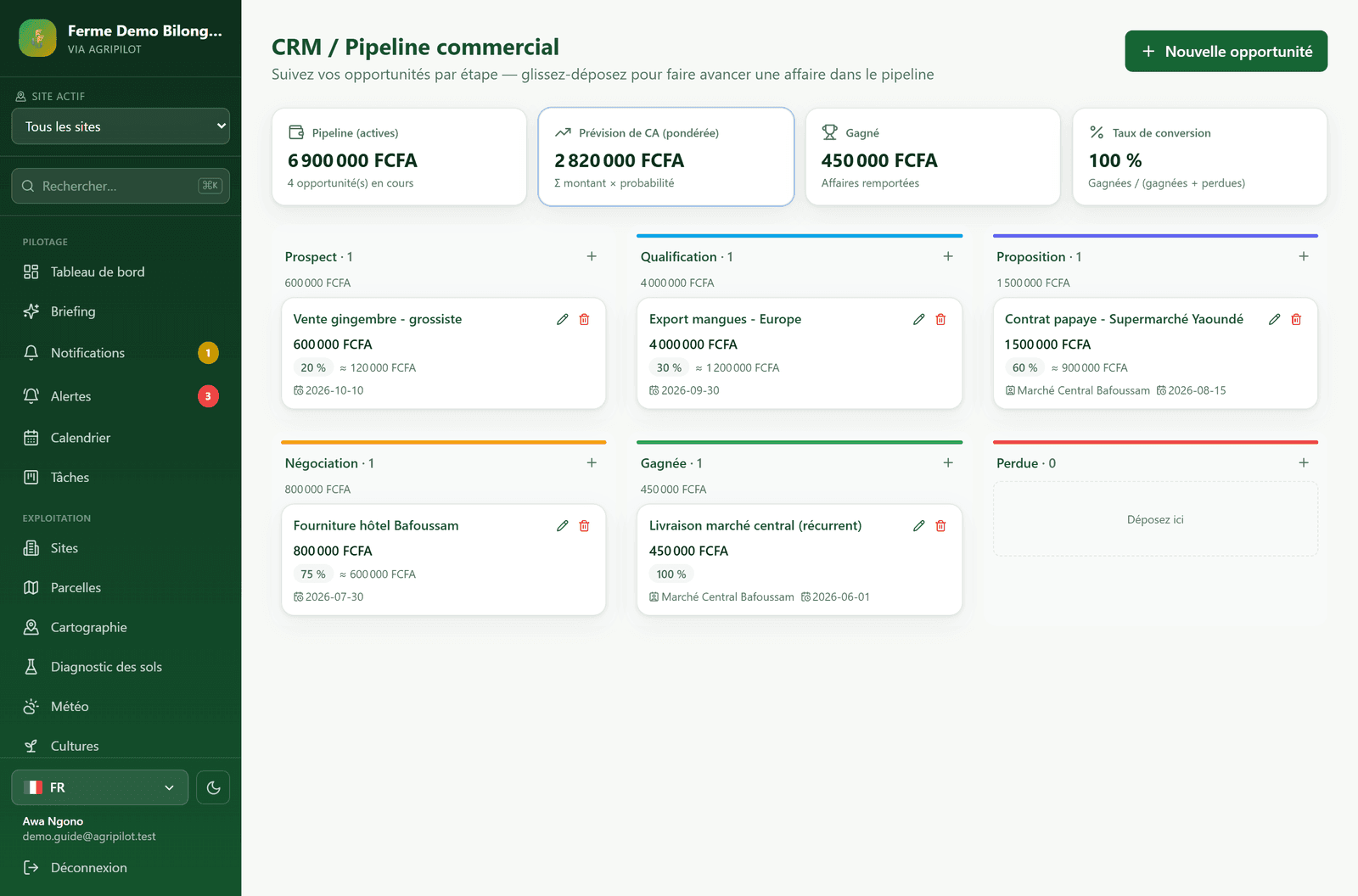 CRM et clients dans AgriPilot