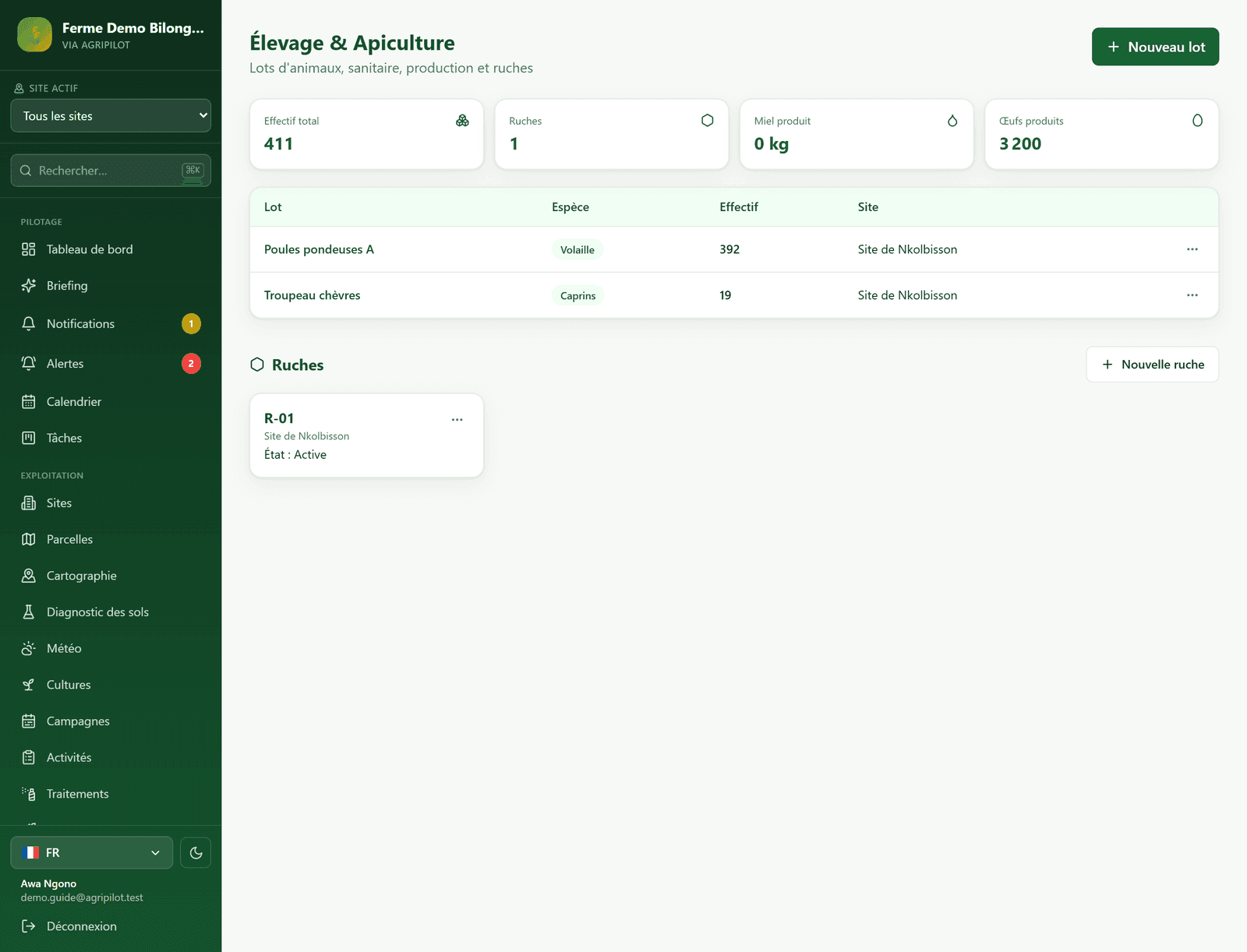 Gestion de l'élevage dans AgriPilot