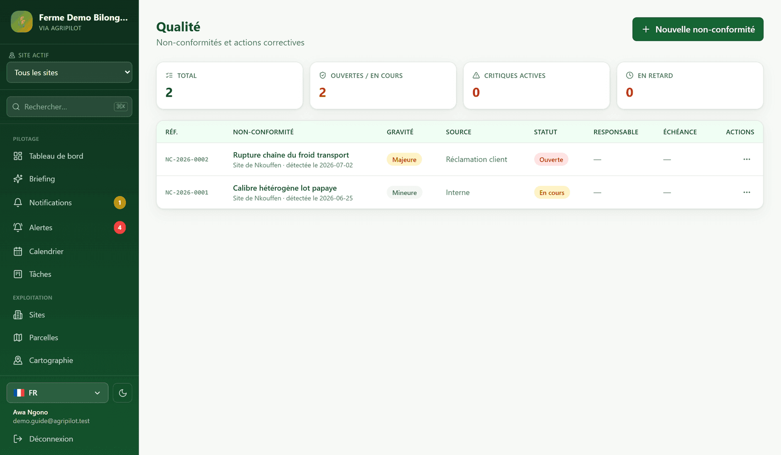 Qualité dans AgriPilot