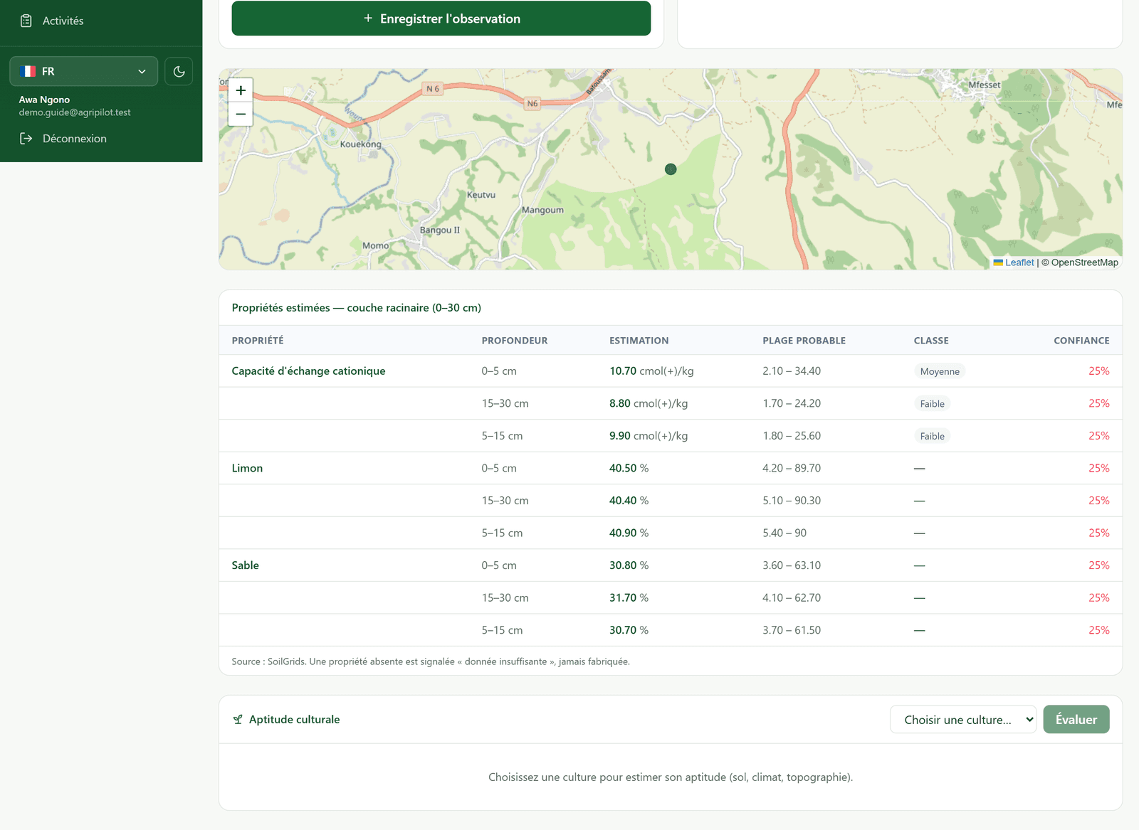 Analyse du sol dans AgriPilot