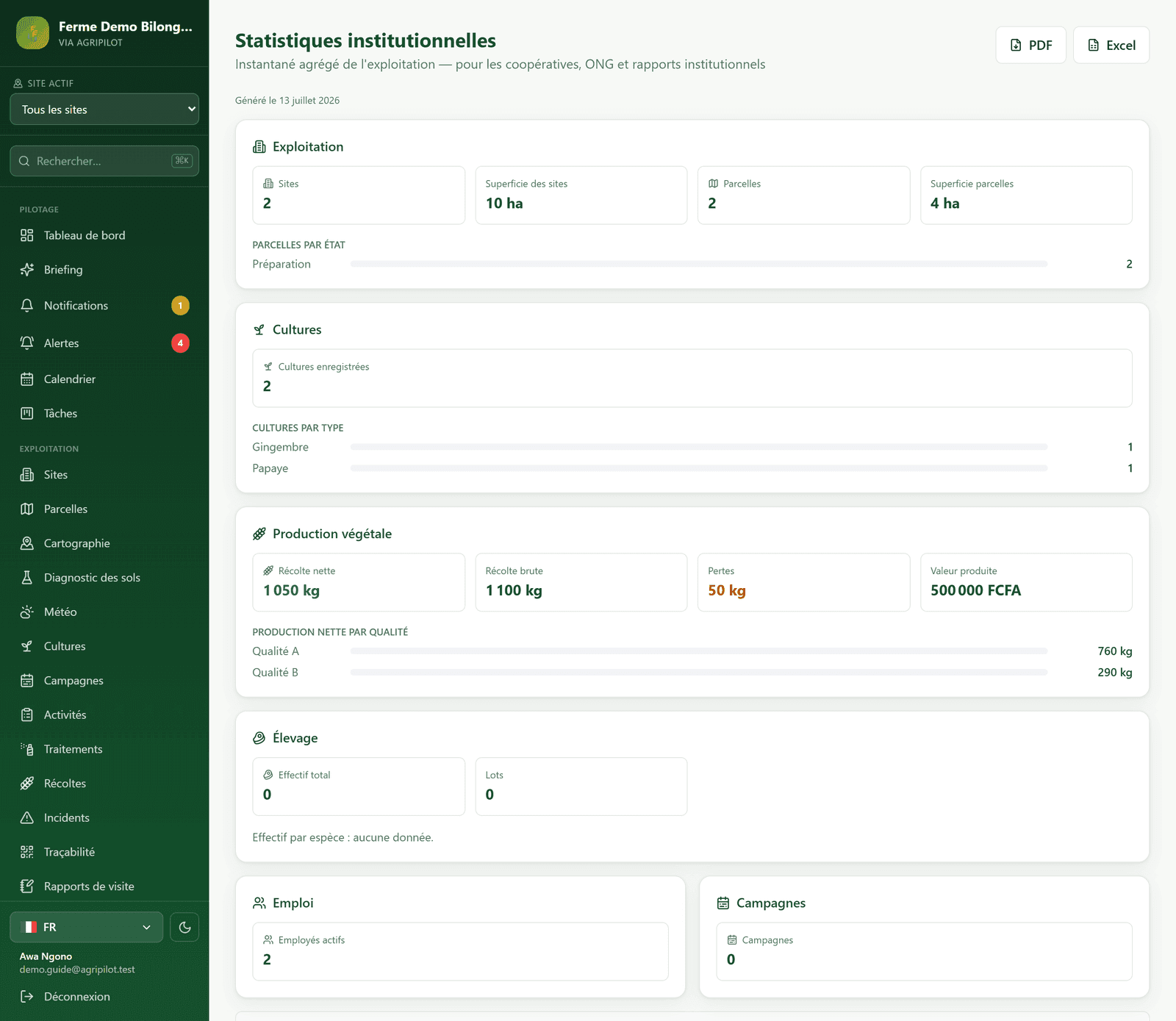 Statistiques dans AgriPilot